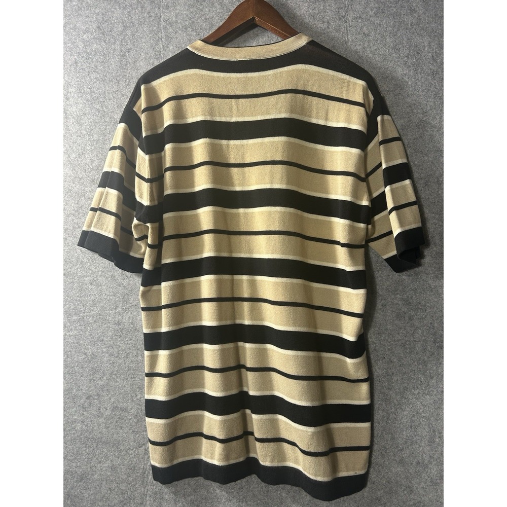 Vintage Y2K Guess V Neck Knit T Shirt XL USA Beige Navy Stripes 90s Mallcore - Picture 6 of 6